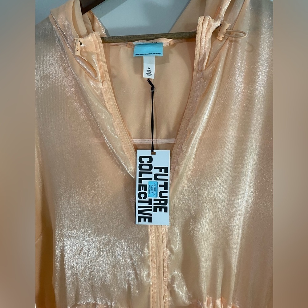 Future Collective - Peach Cinched Waist Hooded Parka Organza Jacket - Picture 13 of 14